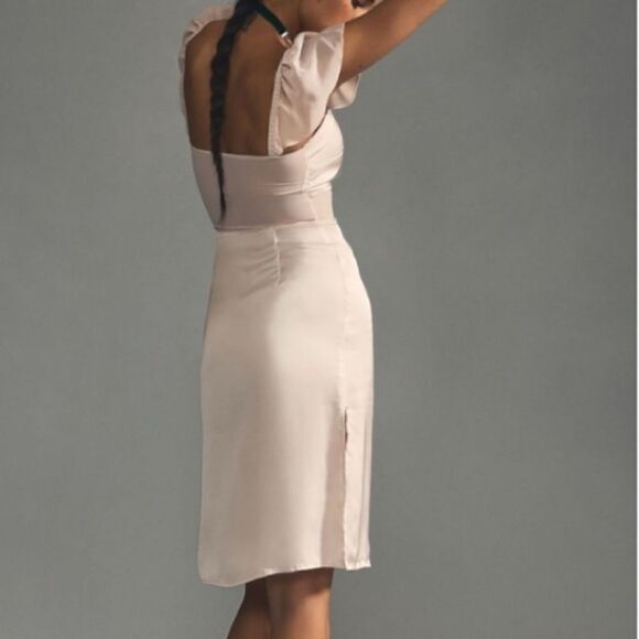 By Anthropologie Flutter-Sleeve Satin Sheath Mini Dress - Picture 3 of 10